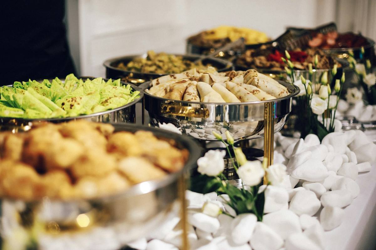 Catering buffet served with eco-friendly disposable tableware
